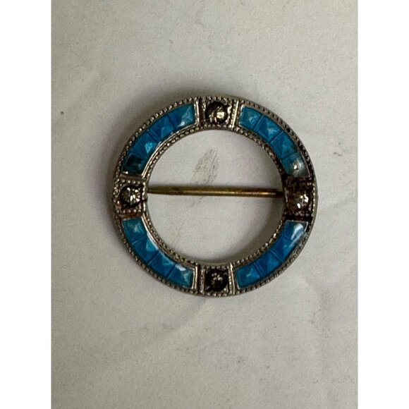 Vintage Sterling Blue Guilloche Round Pin - Picture 2 of 11